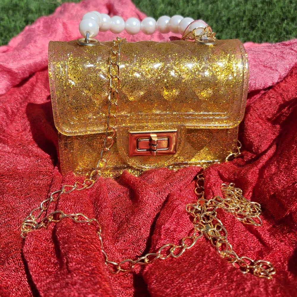 Willow & Ruby Gold glitter Jelly Bag w/ Interchangeable Purse strap & Handle